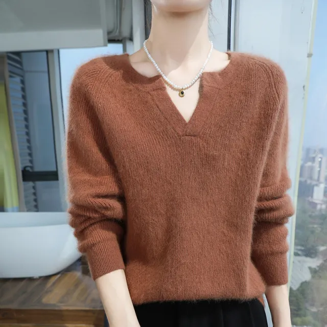 Thickened Cashmere Base Warm Sweater Knit Red Camel Color - Shop at LoveMi