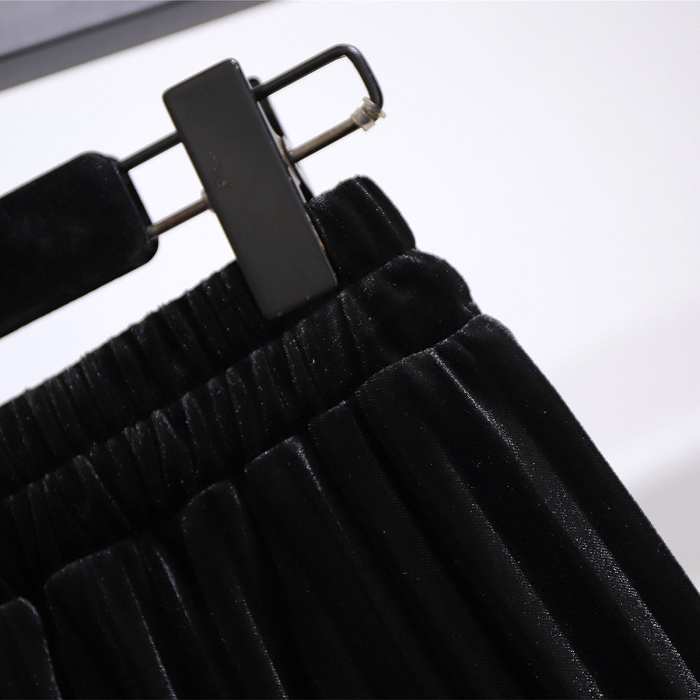 Fat Sister V-neck Sweater Korean Style Gold Velvet Skirt