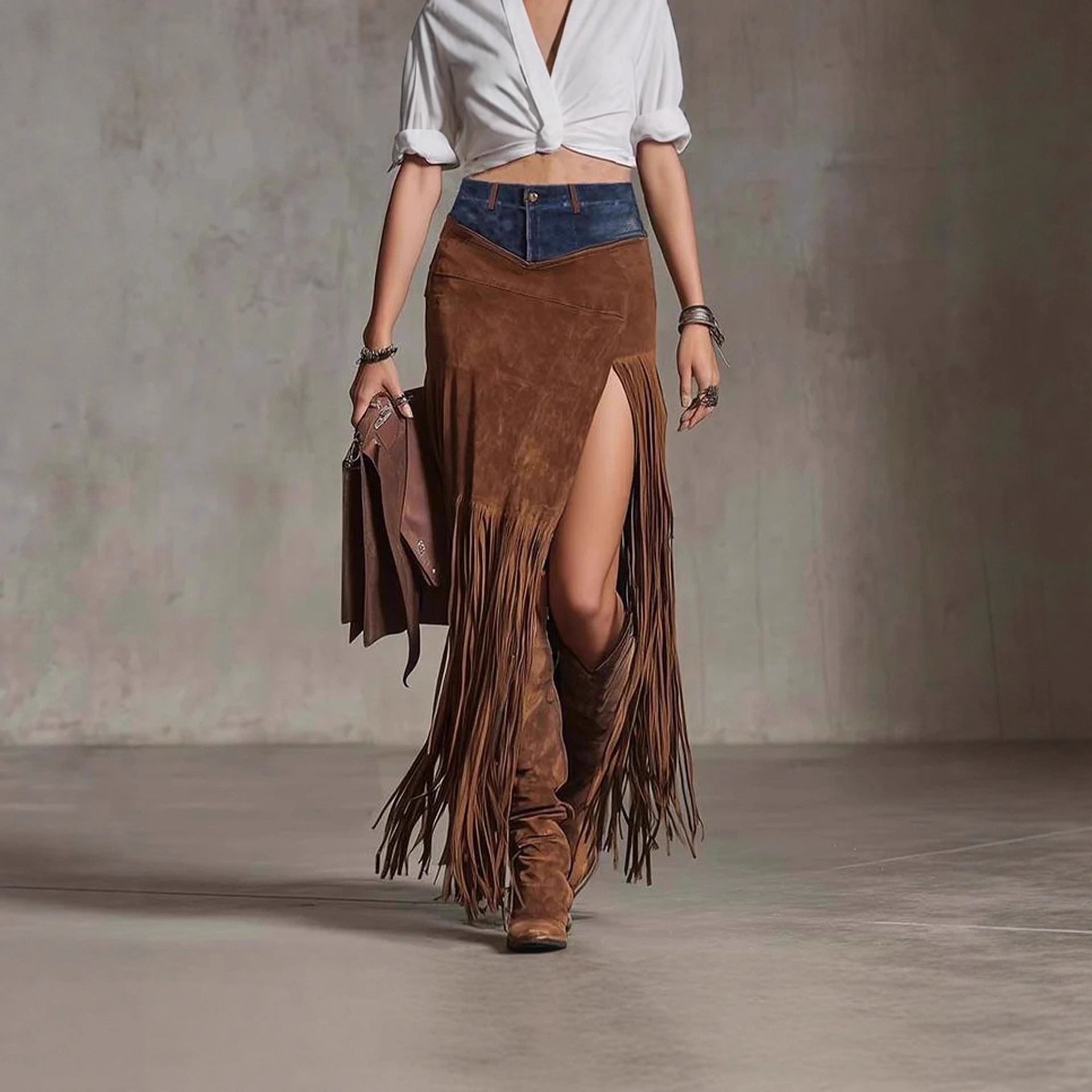 Chic Asymmetrical Tassel Suede Skirt