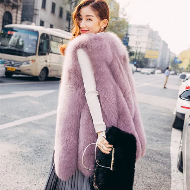 Faux Fur Vest Women's Mid length Vest Coat Pink - Shop at LoveMi