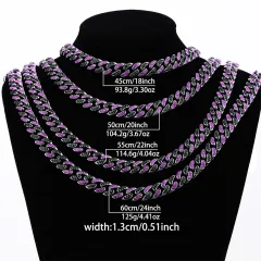 Hip Hop Men's Strip Full Diamond Line Exaggerated And Personalised Rap Cuban Link Chain Amethyst Necklace - Necklace - View 1