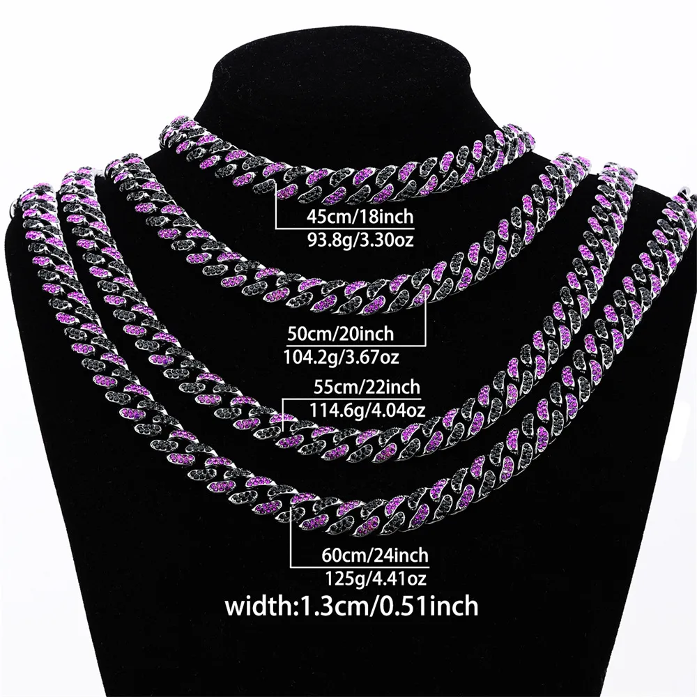 Hip Hop Men's Strip Full Diamond Line Exaggerated And Personalized Rap Cuban Link Chain Amethyst Necklace - Necklace