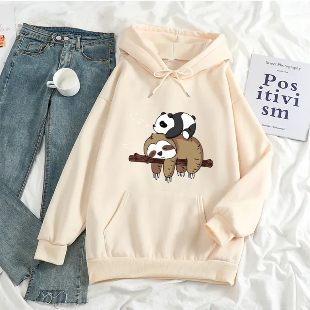 Women's Anime Print Long Sleeve Loose fitting Casual Pullover Khaki - Shop at LoveMi