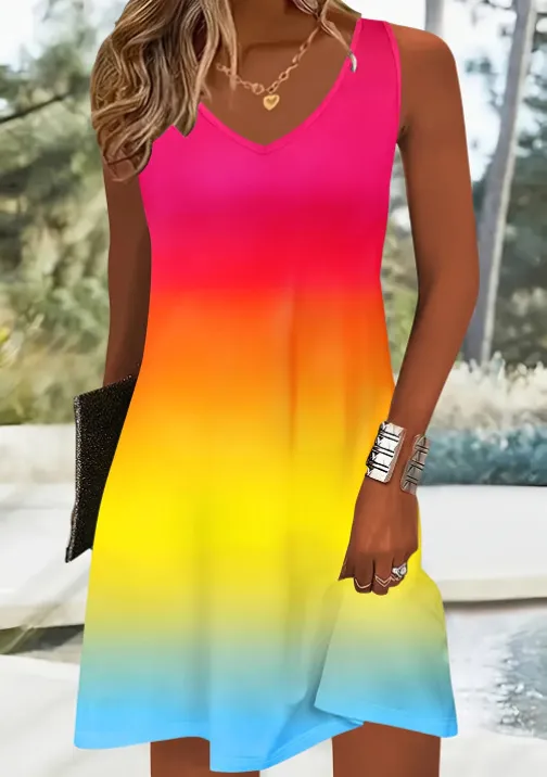 Casual Digital Printed V neck Dress Vest Pockets Beach Dress 1 Style - Shop at LoveMi