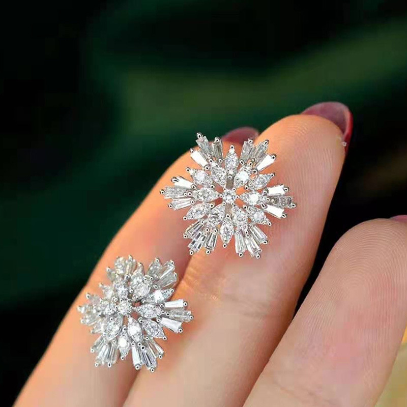 Womens Christmas Snowflake Zircon Earrings