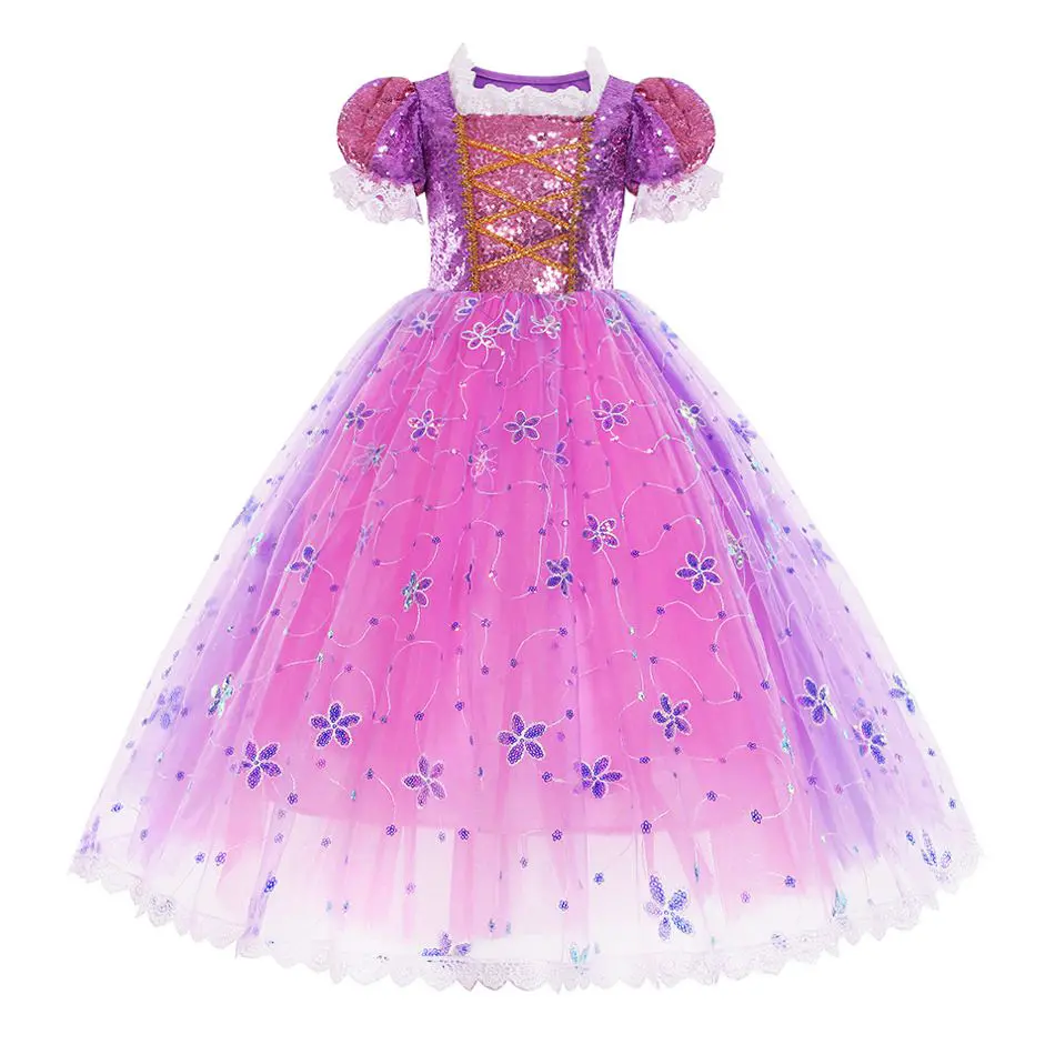 Little Girls Bow-Patterned Tutu Purple Lace Dress