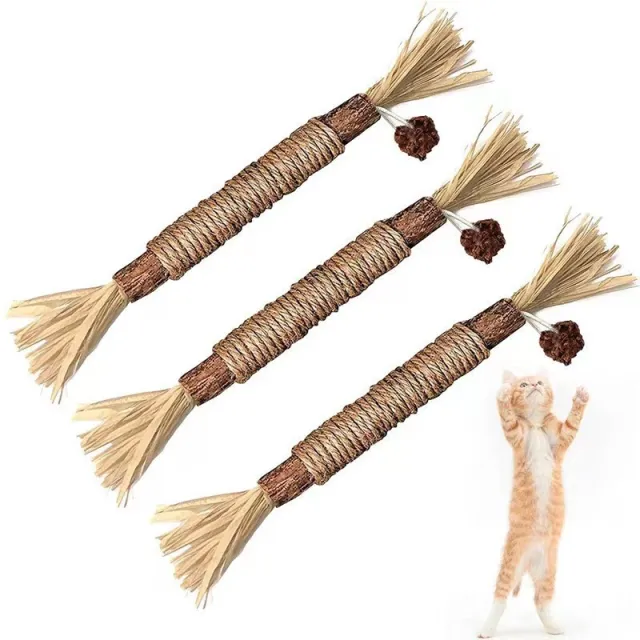 Funny Cat Molar Bite Stick Toy Raffia 3 Pack - Shop at LoveMi