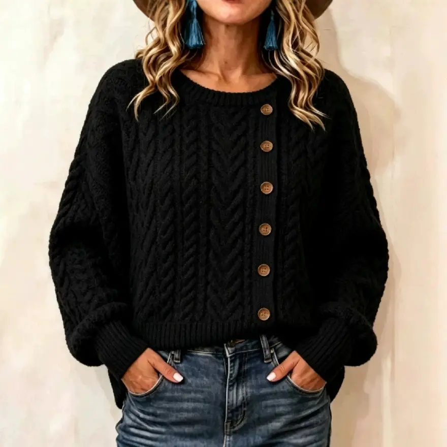 Womens Knitted Casual Comfortable Long-Sleeve T-Shirt