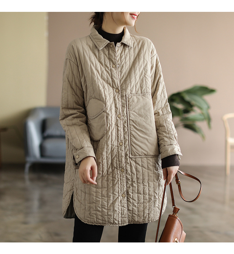 Korean Style Artistic Relaxed fit Casual Quilted Shirt Coat Apricot - Shop at LoveMi