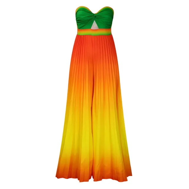 Summer Sexy Tube Top Backless Fashion Gradient Color Wide Leg Jumpsuit Green - Shop at LoveMi