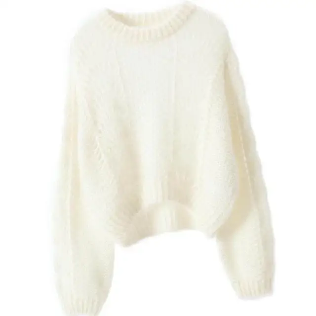 Women's Hollow out Thick Needle Long sleeved Sweater White - Shop at LoveMi