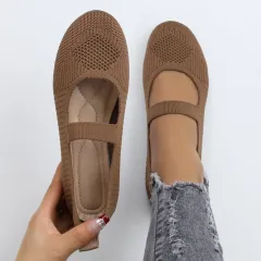 Round Head Comfortable Flat Casual Shallow Mouth Flying Woven Pumps - Brown - View 1