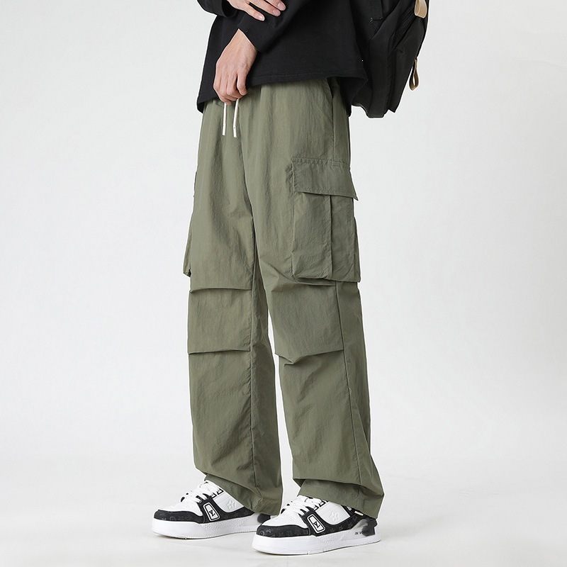 Summer Ice Silk Trousers Multi-Pocket Loose Straight-Cut Casual Sports Pants For Men