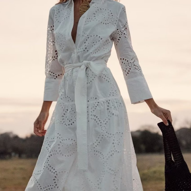 White Shirt Skirt Women's Casual Fashion Elegant Embroidery — image 1
