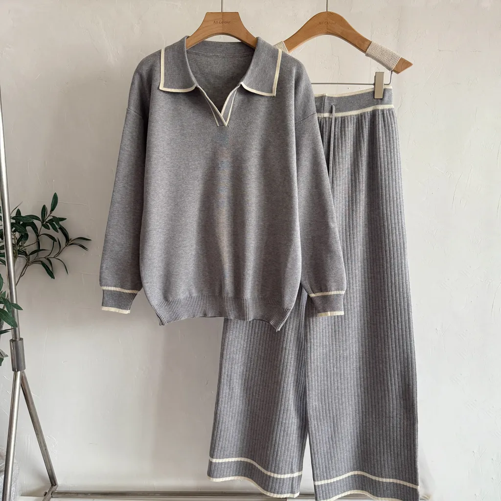 New Contrast Color Fashion Casual Women's Suit - Gray