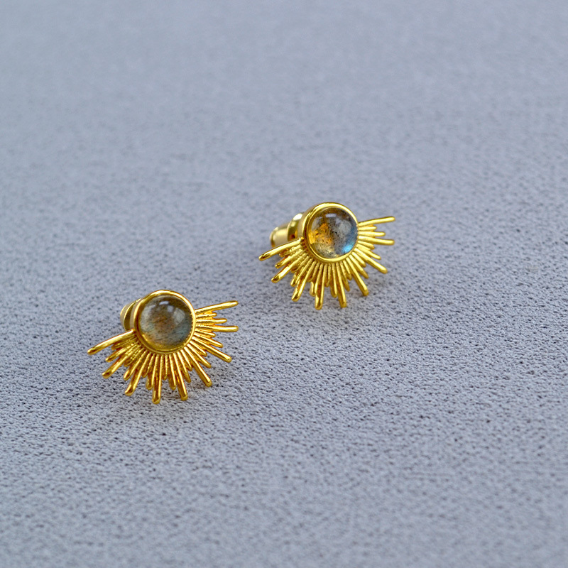 Vintage Brass-Gilded 925 Silver Stud Earrings For Women