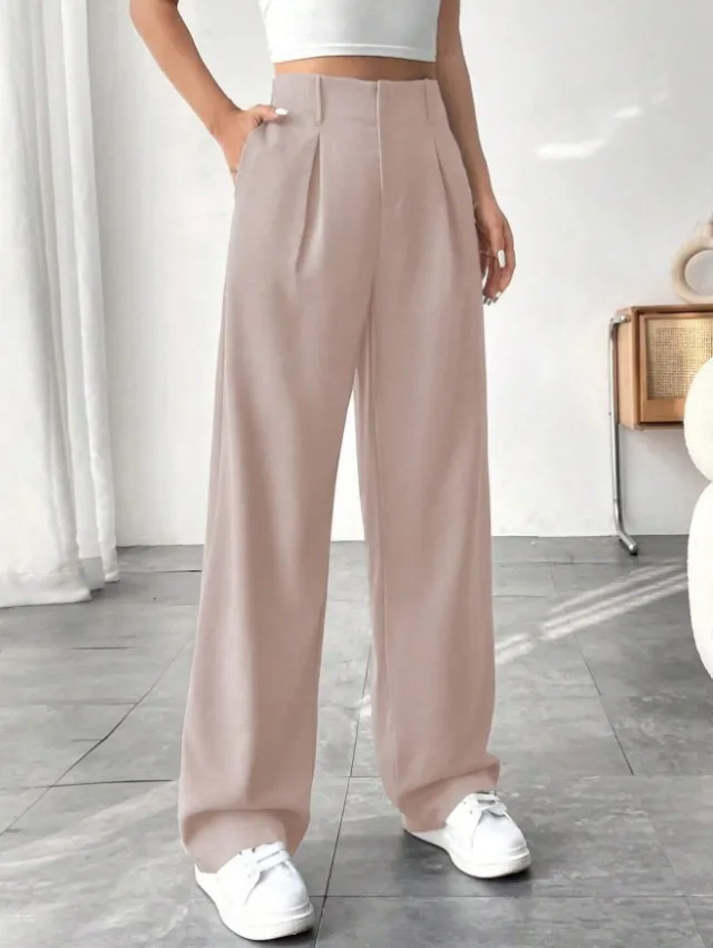 Ladies' High waisted Slim fit Suit Pants Wide leg Floor dragging Pants Pink - Shop at LoveMi