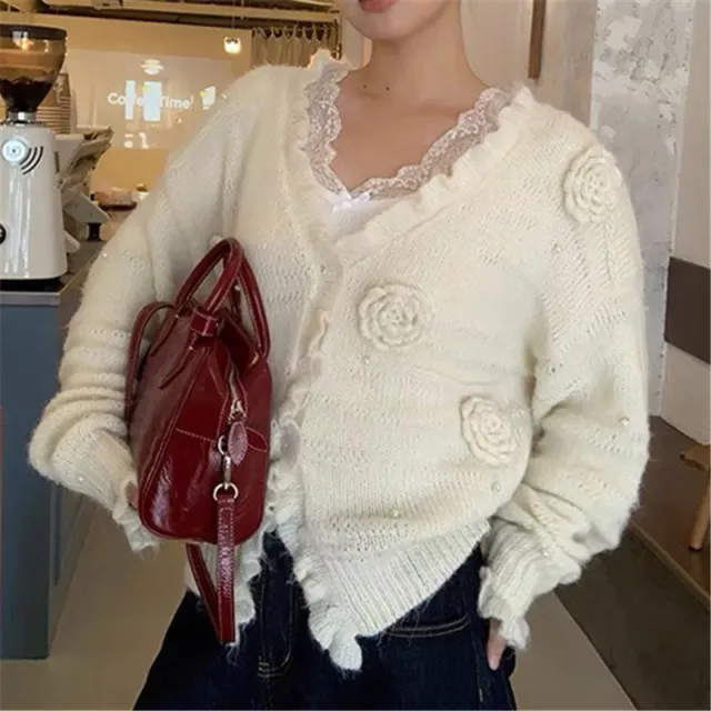 Women's Knitted Cardigan Spring And Autumn Coat Beige - Shop at LoveMi