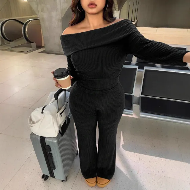 Women's Casual Ribbed Knit Off shoulder Top Black - Shop at LoveMi