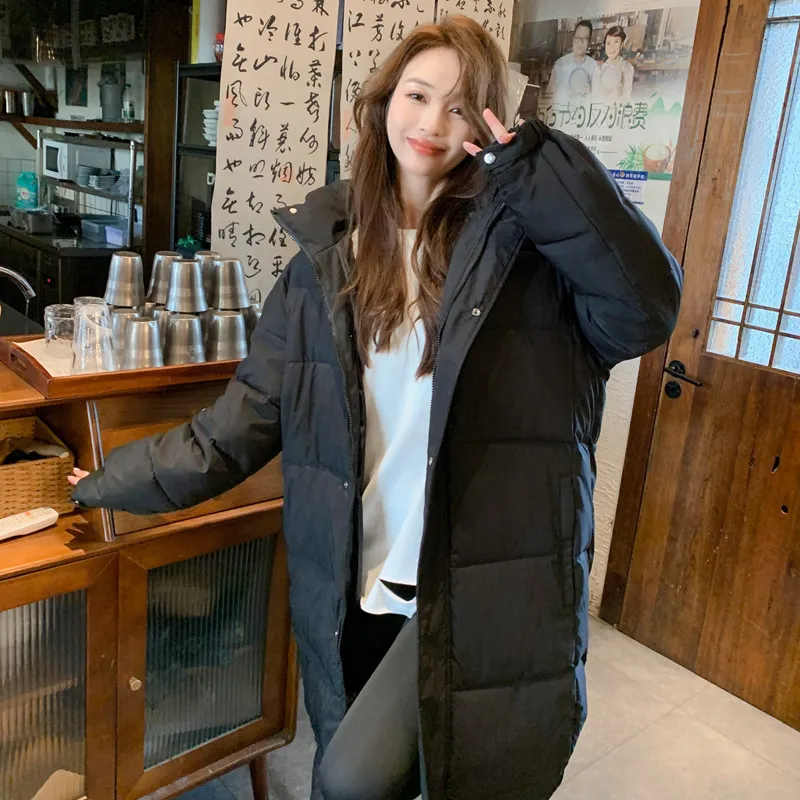 Long Overknee Down Cotton-padded Coat Same Style Winter Thickened Korean Style Work Clothes