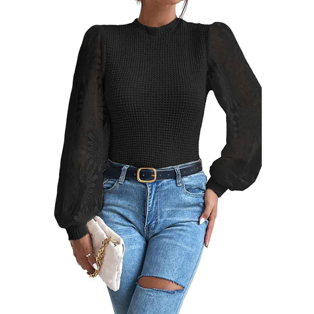 Women's Pullover Sweater Lace Stitching Black - Shop at LoveMi