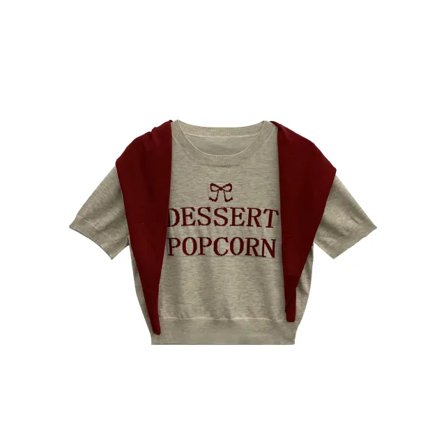 Ten Three Lines Women's Knitwear Two piece Embroidery Short Sleeve Top Light Heather Apricot - Shop at LoveMi
