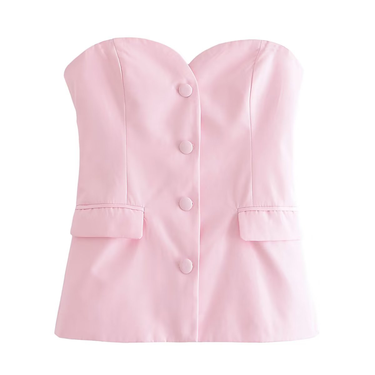 European And American Style Lined Button Embellished Top
