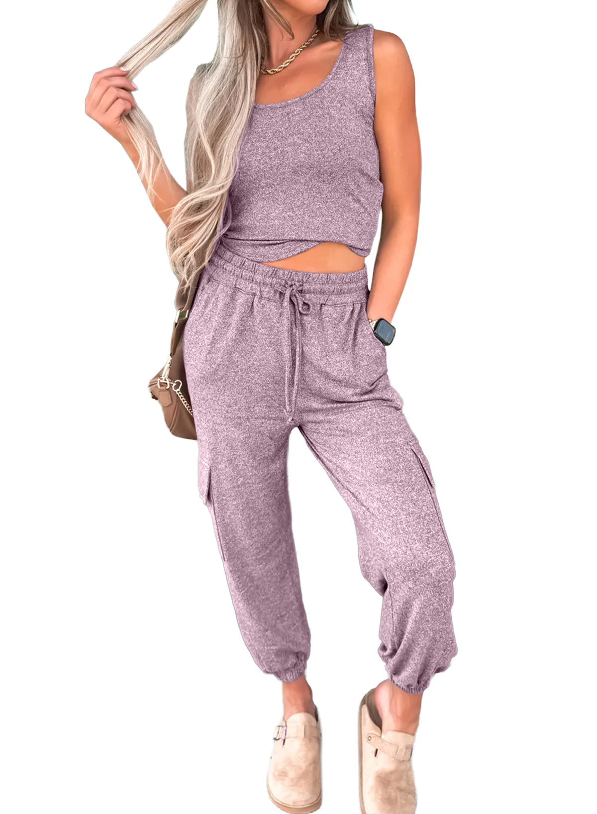 Shiying New Round-neck Solid-color Sleeveless Pants