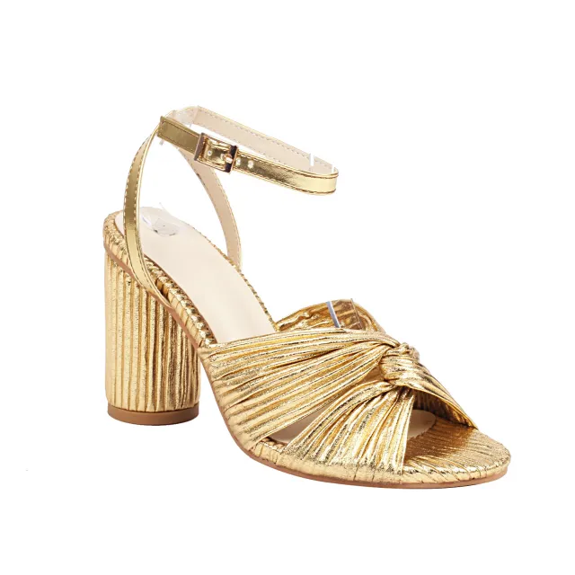 Women's Fashion Bowknot Chunky High Heels Gold - Shop at LoveMi