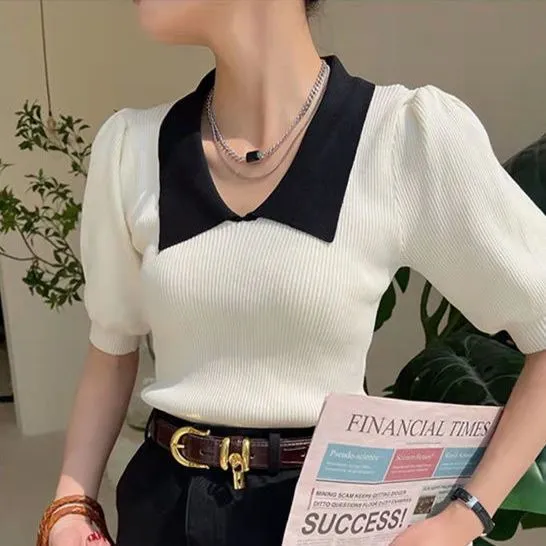 Fashion Puff Sleeve Knitwear Women's Top White - Shop at LoveMi
