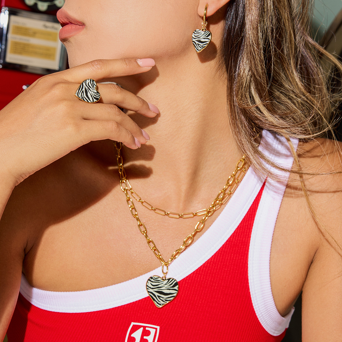 Leopard-Print Heart-Shaped Oil-Drip Stainless Steel Necklace That Wont Fade