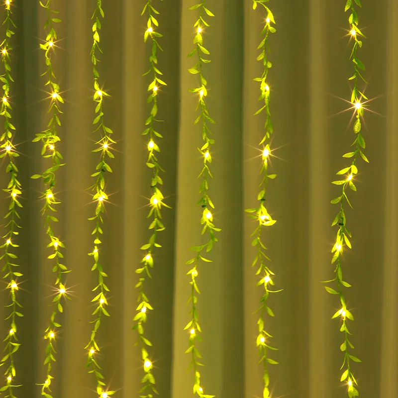 Green Leaf Rattan Copper Wire Curtain Light