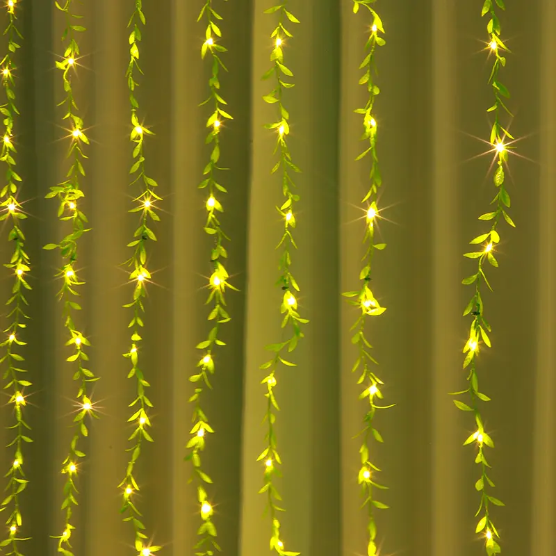 Green Leaf Rattan Copper Wire Curtain Light