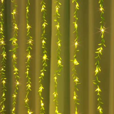 Green Leaf Rattan Copper Wire Curtain Light