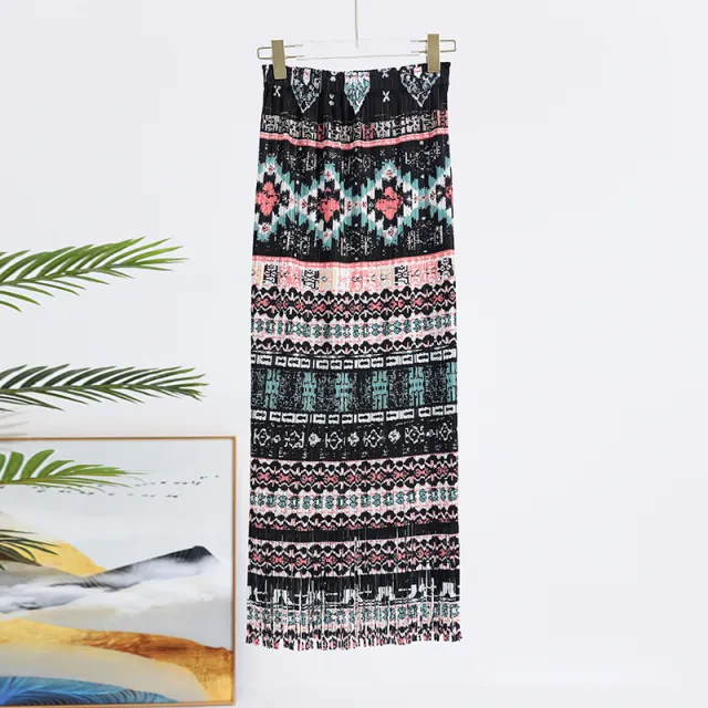 Summer New Pleated Print Skirt For Women Black - Shop at LoveMi