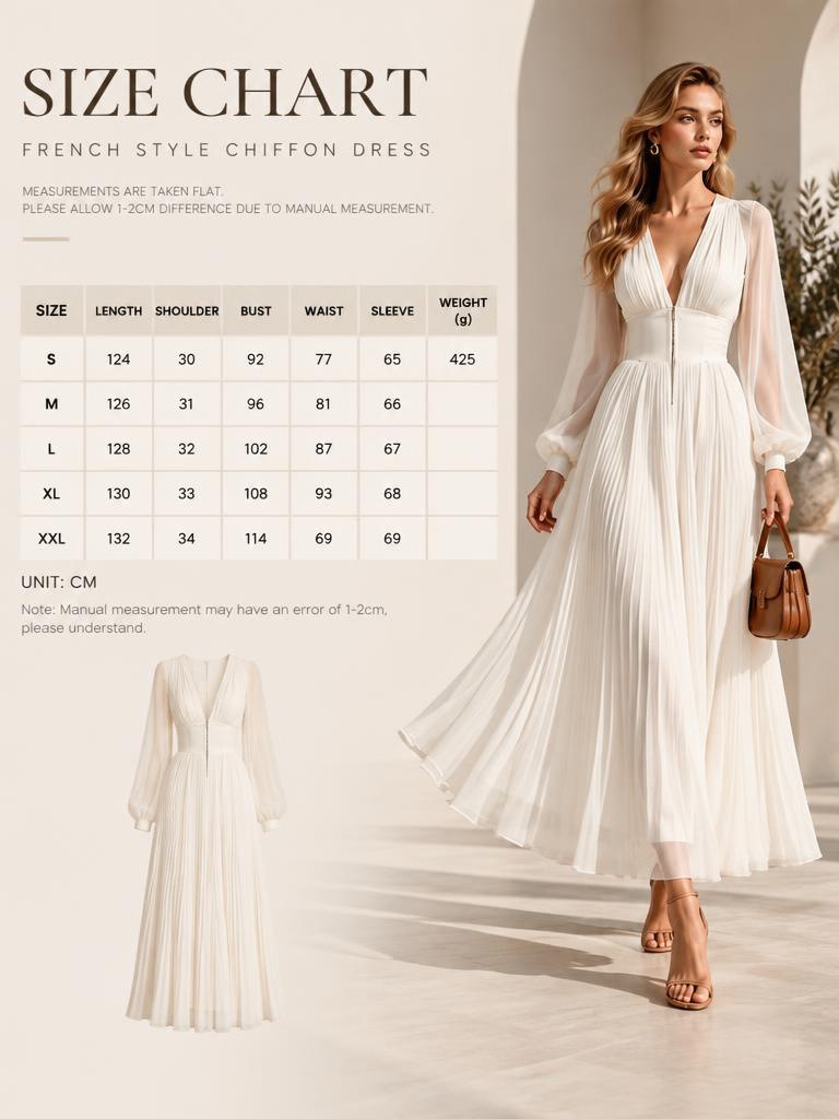 Women's Deep V-Neck Long-Sleeve Chiffon Dress With Puffed Sleeves 3f4bc267 1f03 477f 800b Ac63b5d21e8a