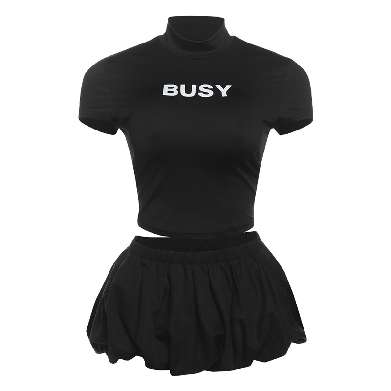 Fashion Street Fashion Round Neck Slim Fit Midriff-baring T-shirt Skirt Suit