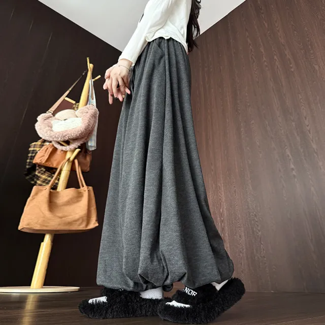 Womens High Waisted Fleece Lined Solid Color Lamb Wool Bloomer Culottes Gray - Shop at LoveMi