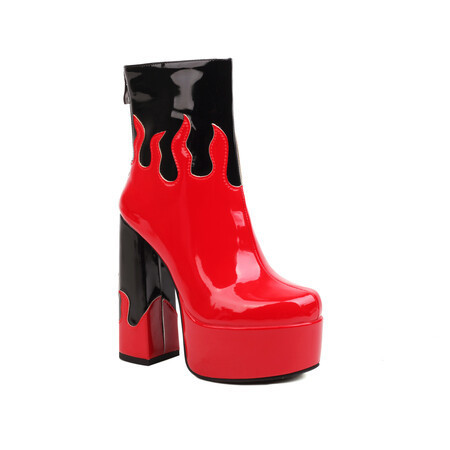 Womens Patent Leather Colorblock Ankle Boots