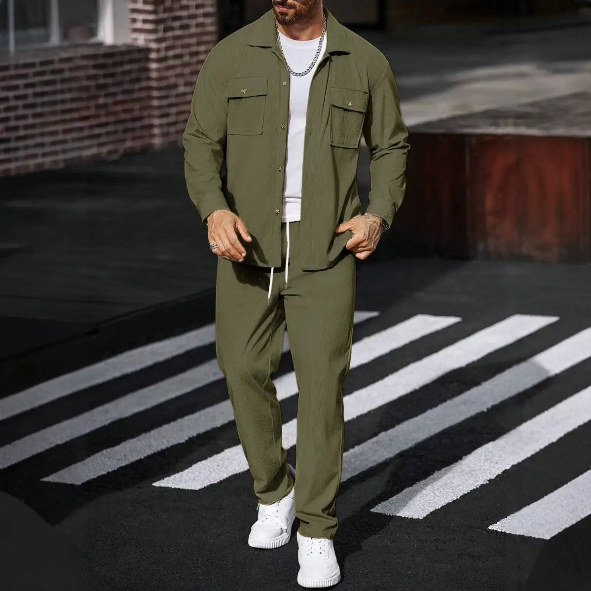 Casual Sportswear Top And Pants Two-piece Set