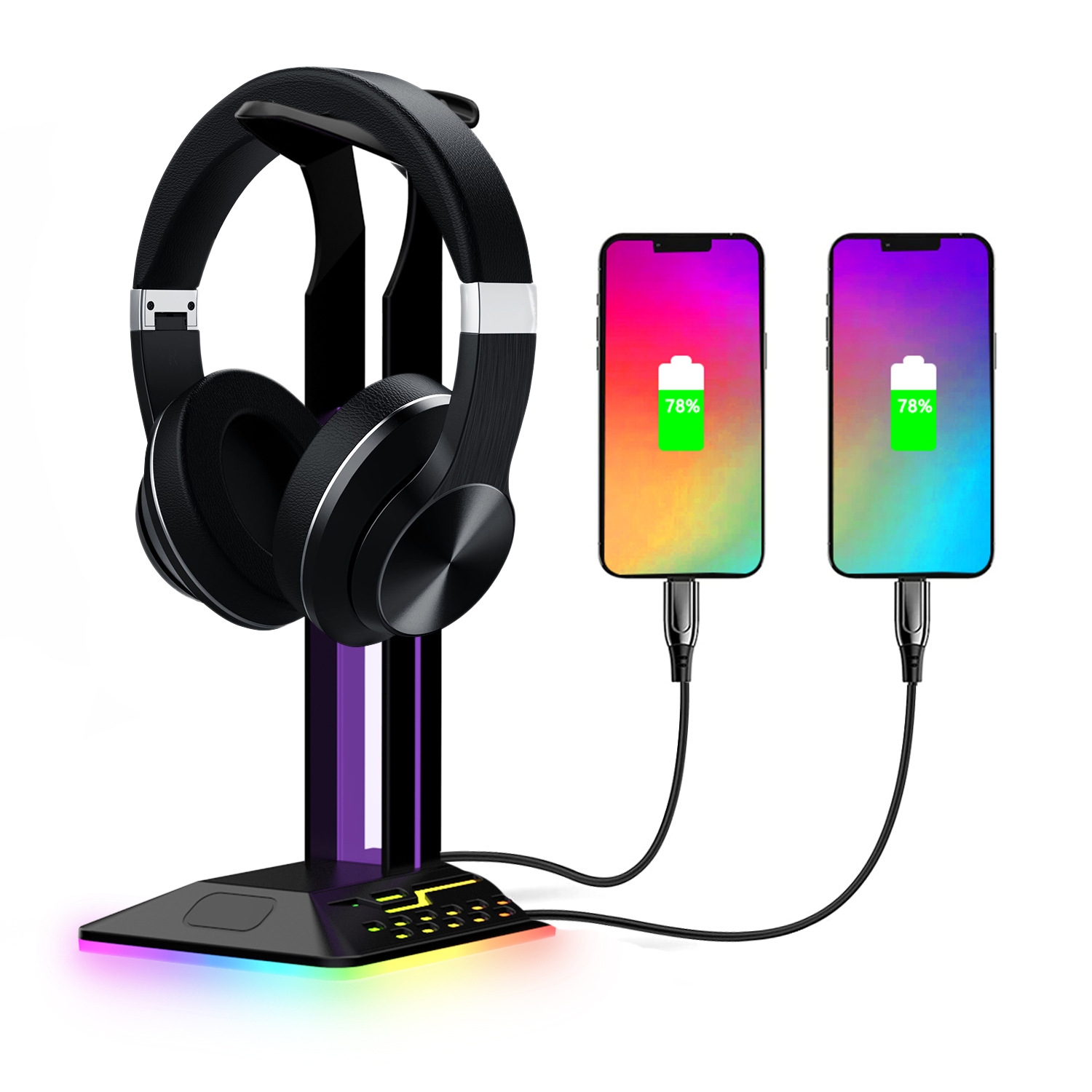 RGB Bracket Dual USBHUB Color Changing Headset Bracket Headset Display Rack - Image 2
