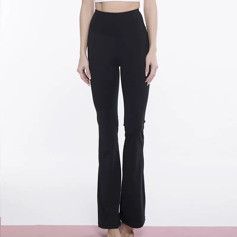 Antibacterial High Waist Hip Lift Yoga Pants Women's Casual Fitness Wide-leg Pants - Elegant Black