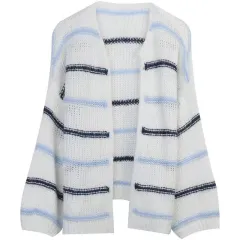 Design Sense Niche Loose Fashionable Versatile Contrast Colour Striped Idle Style Knitted Cardigan - Sweater - View 1