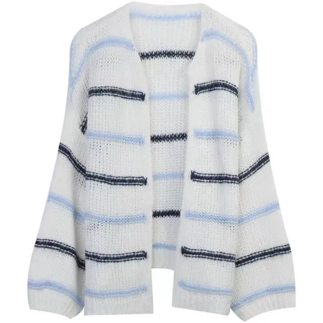 Design Sense Niche Loose Fashionable Versatile Contrast Color Striped Idle Style Knitted Cardigan Sweater - Shop at LoveMi