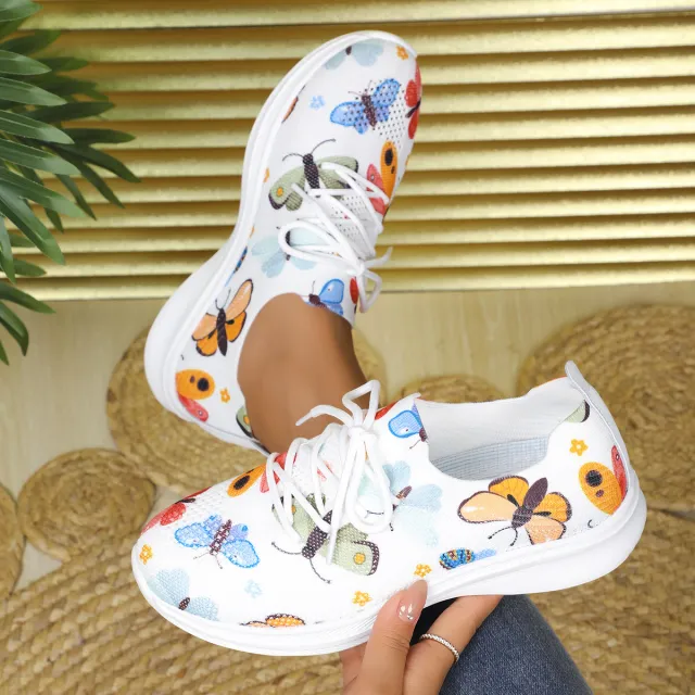 Plus Size Printed Lightweight Fly knit Sneakers Women Yellow - Shop at LoveMi