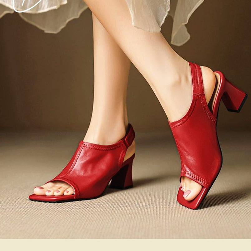 Fish-mouth Chunky-heel Velcro Sandals For Women