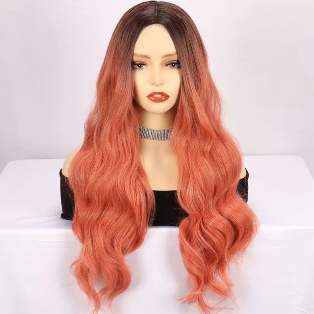 Mid Length Curly Hair With Large Waves And Gradient Smoke Gradient Gray Pink - Shop at LoveMi