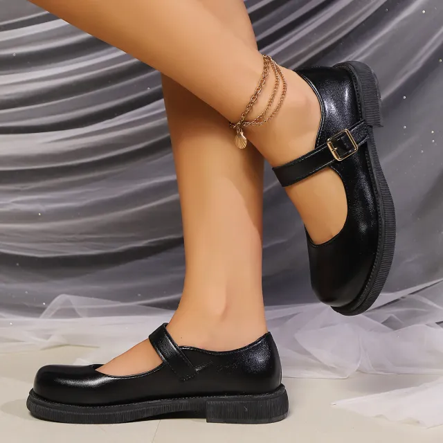 One word Belt Buckle Shallow Mouth Flat Bottom Muffin Bottom Plus Size Stylish Women's Shoes Flat Bottom 36 - Shop at LoveMi
