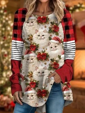 Women's Cartoon Printed Round Neck Long sleeved T shirt Top Sd06 - Shop at LoveMi