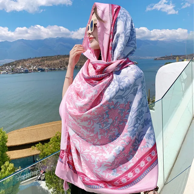 Ethnic Style Sun Protection Talma Tibet Desert Travel Thin Holiday Silk Scarf 183Color - Shop at LoveMi